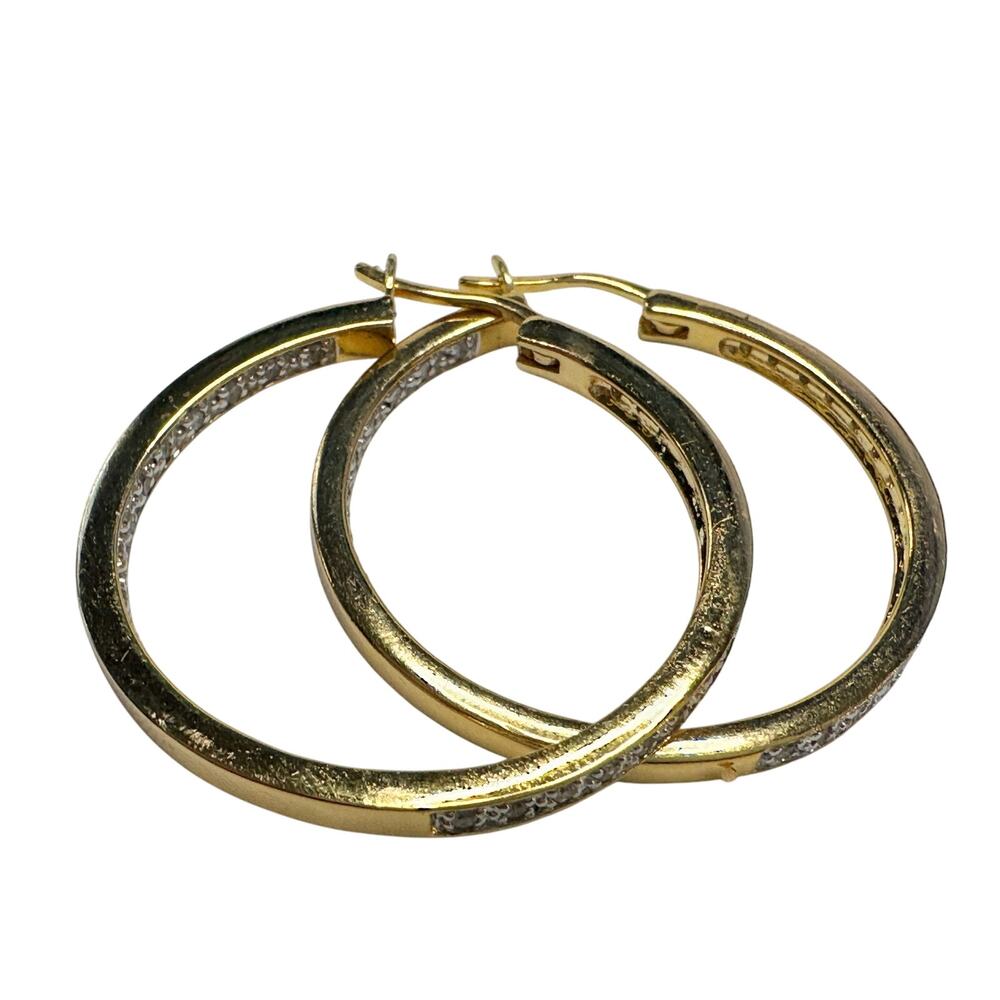 Beautiful 1/2 Carat Inside Out Diamond Hoop Earrings - 14kt Goldplate - Sterling - Picture 9 of 13